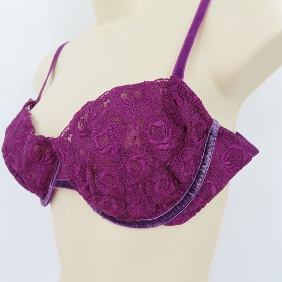 Victorias Secret 36C Bra Very Sexy Push Up Purple Lace Velvet Underwired Unlined - Picture 5 of 15